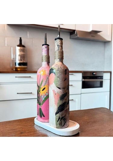 Yerli Kadın Ve Pembe Çiçek Motifli Özel Tasarım Yağdanlık-sirkelik Sosluk Seti Ev-mutfak Dekoru Çok Renkli