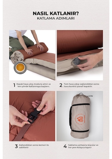 Sungerli Otomatik Şişme Yatak 10 Cm Yüksekliğinde Beyaz