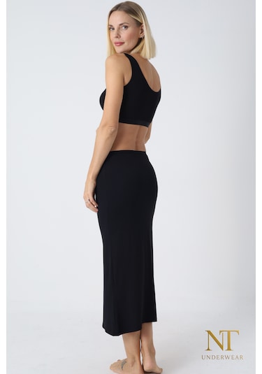 Nt Underwear Bambu Uzun Etek Astarı, Maxi Jupon Doğal Kumaş, Modern Kalıp. Siyah