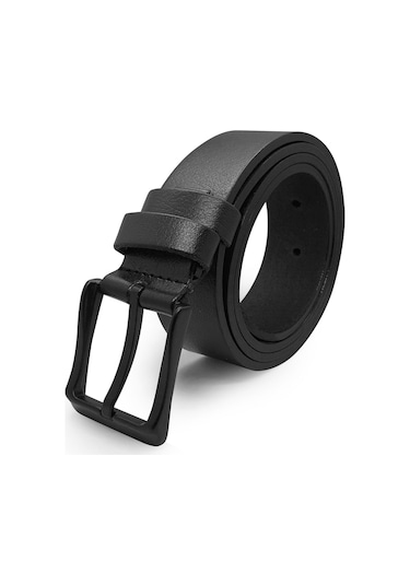 Hakiki Deri Kumaş ve Keten Pantolon Kemeri Tokalı - Siyah