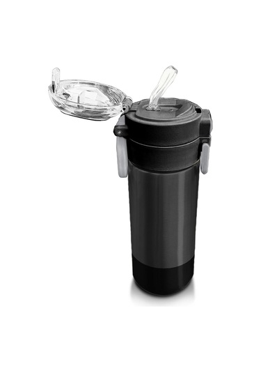 Coral High Kids Koyu Gri Siyah Desenli Pipetli Ve Direkt İçim Çelik Termos 500 Ml 31824 Siyah