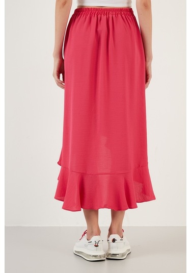 Lela Volanlı Midi Boy Yırtmaçlı Bayan Etek 6058387 Fuşya