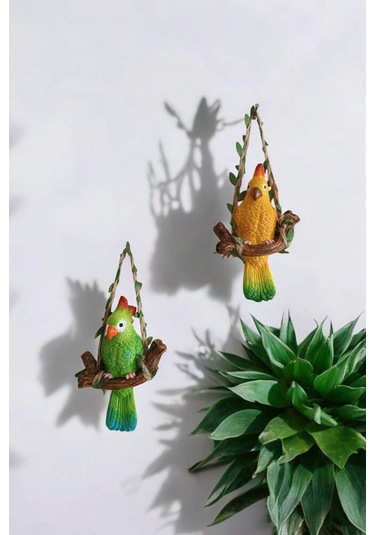 2 Adet Dekoratif Sallanan Duvar Ve Bahçe Süsü Papağan Sarı-yeşil