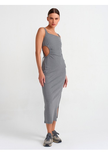 Dilvin Pencere Detaylı Uzun Elbise 101a91106 Antrasit