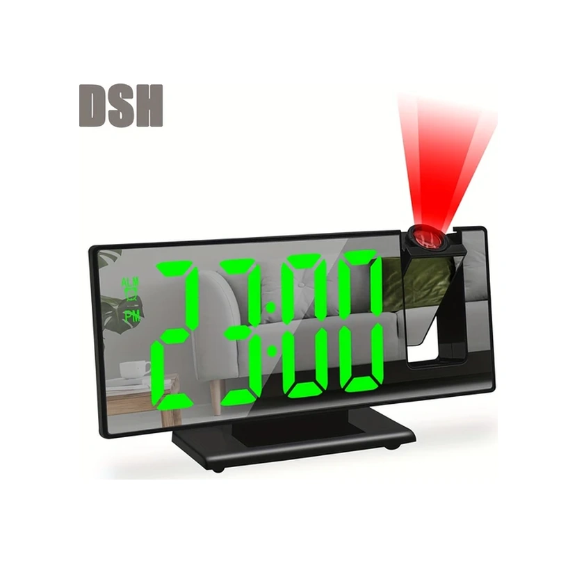 Oldfriend Siyah Yeşil Usb Projektörlü Dijital Alarm Saati Aydınlatma Sıcaklık Siyah + Yeşil