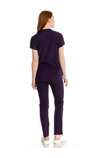 Unisex Likralı Mürdüm Renkli Scrubs