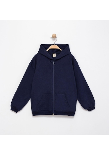 Erkek Çocuk 2 İplik Kapşonlu Hırka Lacivert