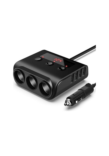 Geeroyoo 100w Yüksek Güçlü Araç Şarj Cihazı: 3 Priz, 4 Usb Portlu, Led Voltaj Göstergeli, On-off Anahtarlı, Araba, Kamyon, Suv İçin