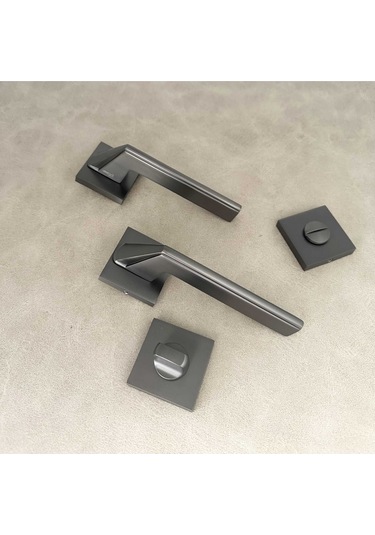 Rivax Anka Mat Antrasit Gri Zamak Kare Rozetli Wc Banyo Kapı Kolu 1 Takım