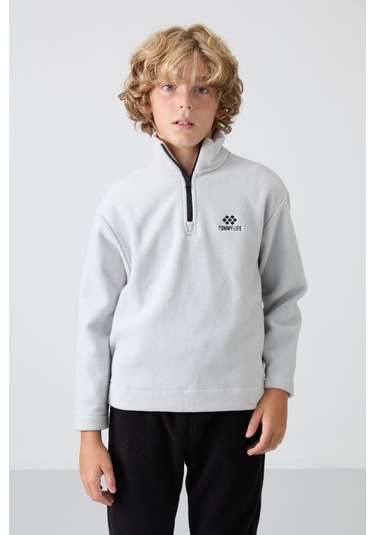 Tommy Life Taş Kalın Yumuşak Dokulu Standart Fit Nakışlı Polar Erkek Çocuk Sweatshirt - 11221 Taş