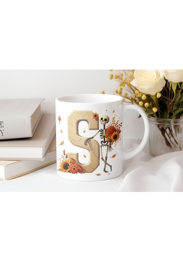 S Harfi Pembe Kareli Kalpli Göz Emojili Kupa Bardak Eğlenceli Kareli Tasarım Kahve Çay Kupası Beyaz