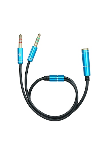Springsun Mavi Oyuncu Kulaklık Splitter Kablosu - 3.5mm Dişi'den Çift Erkek'e Ses Ve Mikrofon Çevirici - Plug & Play, Tpe Kablo, Hafif Tasarım