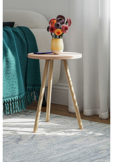 İntergo Yuvarlak Ahşap Ayaklı Tekli Zigon Yan Sehpa Cappucino