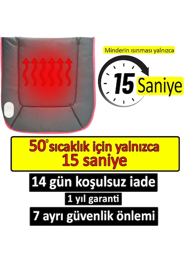 Yoldaş Isıtmalı Oto Koltuk Minderi, 15 Saniyede Hızlı Isıtma