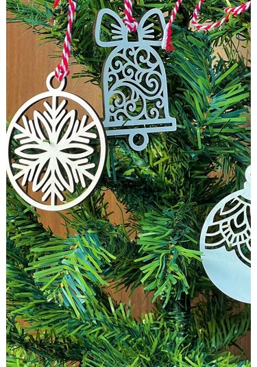 River World Yılbaşı Ağaç Süsü Kırmızı Beyaz İpli Karışık Model Ahşap 10 Parça