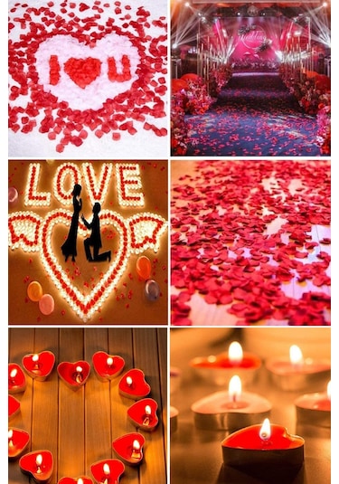 50 Kalp Mum, 25 Kalp Balon, 500 Gül Yaprağı, 300 Kuru Gül, 1 Balo