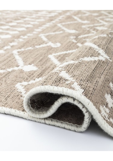 Bohem Serisi Çift Taraflı Dokuma Pamuklu Kilim Bej - Krem