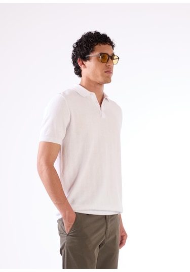 Dufy Beyaz Düz Erkek Triko - Slim Fit Beyaz