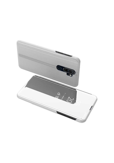 Oppo A5 2020 / A9 2020 Uyumlu Aynalı Kapaklı Lüx Kılıf Gümüş