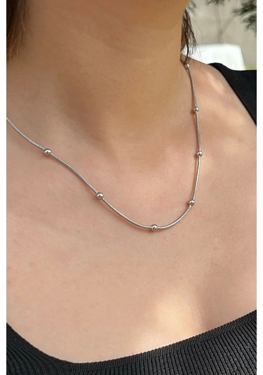 İtalyan Top Detaylı Yılan Çelik Erkek Kadın Zincir Kolye Eck57k Metalik