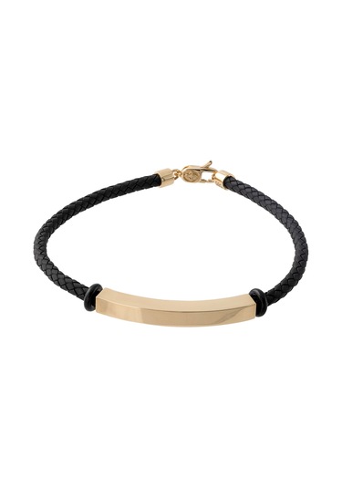 14 Ayar Altın Plakalı Siyah Kauçuk Erkek Bileklik Sarı Altın