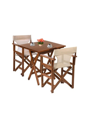 Yönetmen Katlanır Ahşap Bahçe Balkon Seti: 60x80 Masa +2 Sandalye