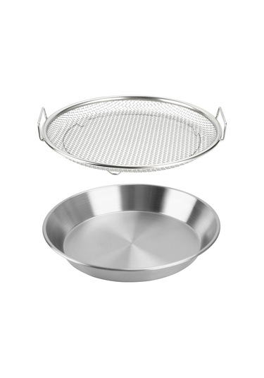 Ximistore9 20cm Paslanmaz Çelik Alev Fritöz Filtre Seti - Yağ Çıkarıcı Kafes Ve Fırın Tablası 2 Parça Gümüş