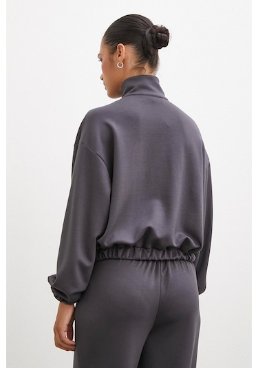 Never More Fermuarlı Sweatshirt Füme