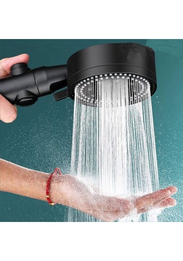 Mufunye Siyah 5 Modlu Basınçlı Duş Başlığı - Abs Plastik + Silikon Damla, Kolay Kurulum, Uluslararası Standart G1/2 Bağlantı Siyah
