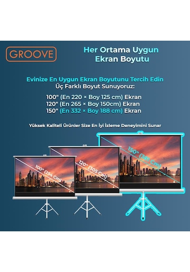 Groove Vizio Pro 150 Inch 332x188cm Blackout Işık Geçirmez Tripod Ayaklı Projeksiyon Perdesi