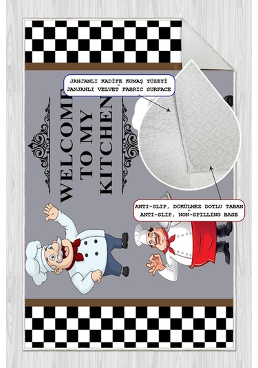 Dijital Baskılı Dekoratif Kaymaz Taban Yıkanabilir Aşçı Desenli Halı Mutfak Halısı Yolluk Salon Halısı