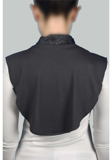 Altobeh Kadın Penye Tesettür Daire Yakalı Dantelli Boyunluk - Füme