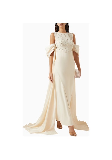 Ac By Aanchal Chanda Embellished Off - Shoulder Maxi Kadın Elbise Kırık Beyaz