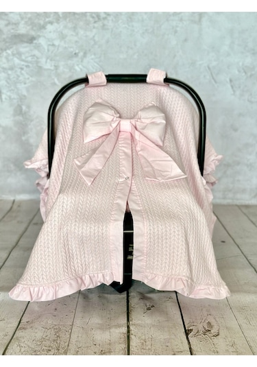 Fırfırlı 2'li Bebek Puset Örtüsü Puset Minderi Ortopedik Bel Destekli Pembe