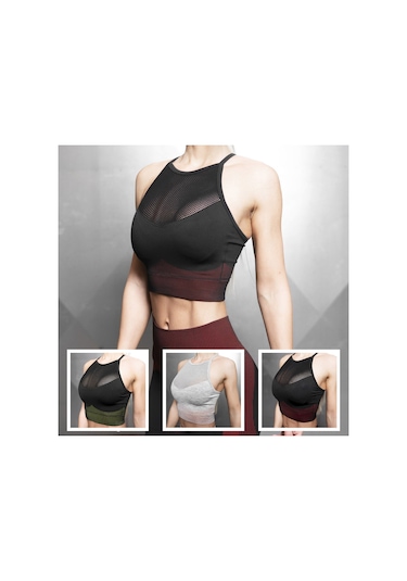 Skycity Spor Sütyeni - Yüksek Destekli, Nefes Alabilen, Çıkarılabilir Pedli, Şerit Desenli, Koşu Ve Yoga İçin Gri