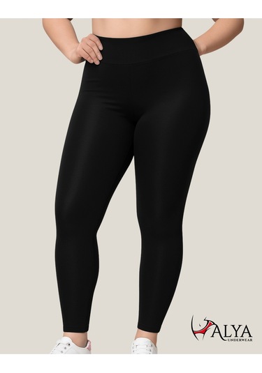 Toparlayıcı Yüksek Bel Kadın Günlük Spor Parlak Tayt SiYAH