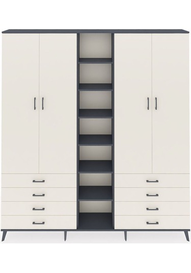 Arges Dolap 10 Raflı 8 Çekmeceli 2 Askılı 220x30x243 Antrasit-aytaşı/aytaşı Aytası/aytası