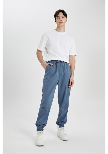 DeFacto Jogger Gabardin Pantolon Regular Beli Bağcıklı Cepli Lastikli Paça B7493AX24SPIN260