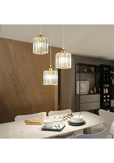 İstanbul Avize Dolunay 3'lü Gold Y-12 Kristal Gold Sarı