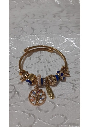 Uzel Çelik Sarı Gold Model Love Yazılı, Incili, Hayat Ağacı Charmlı Çelik Bileklik
