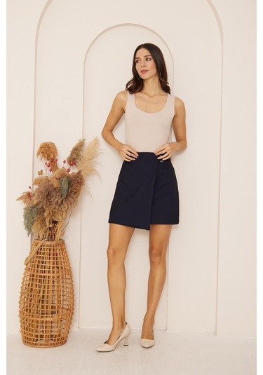 Lacivert Anvelop Toka Detaylı Mini Etek Dm2027 Lacivert