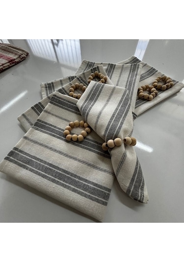 Dnc Home Tekstil Ndchome Gri Kalın Çizgili Keten 6lı Peçete Takımı Toka Hediyeli
