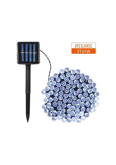 Moly 200 Led Güneş Enerjili Işık Zinciri, 22m, Beyaz Işık, Otomatik Kontrol, Bahçe Dekorasyonu Beyaz