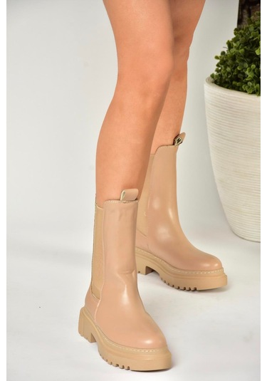 Fox Shoes T652449009 Ten Kalın Tabanlı Kadın Bot Ten-Suni Deri Ten