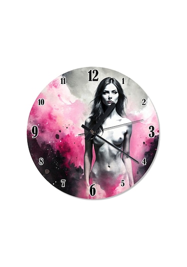Nü Kadın Baskılı Duvar Saati Çok Renkli