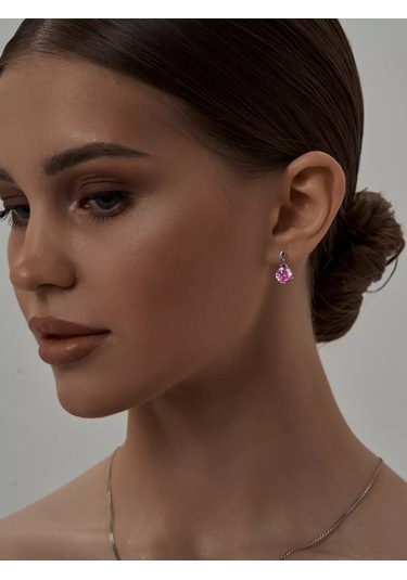 Asj Büyük Taşlı 925 Ayar Gümüş Küpeler 238437692 Pembe