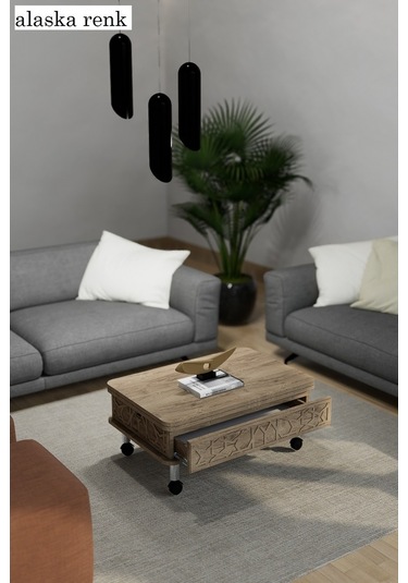 Lisa Desenli Akıllı Sehpa Tekerli Çekmeceli, Sihirli Sehpa