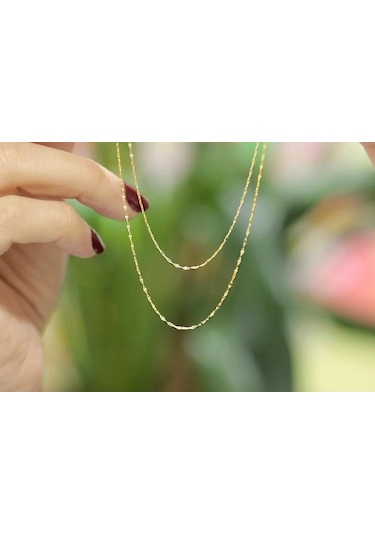 Diamine 14 Ayar Altın İnce Pullu Aynalı Zincir Kolye