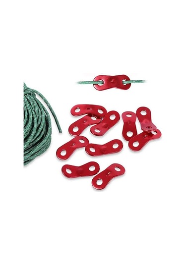 Tenfowee Kamp Çadırı İçin 10 Adet Kırmızı Alüminyum Çift Delikli Rope Kilitleri - Dış Mekan İçin Kaydırmalı Ayarlanabilir Rope Sabitleyicileri Çok Renkli