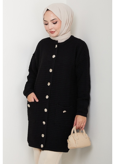 Lezgi Düğmeli Triko Hırka 1599 - Siyah Siyah